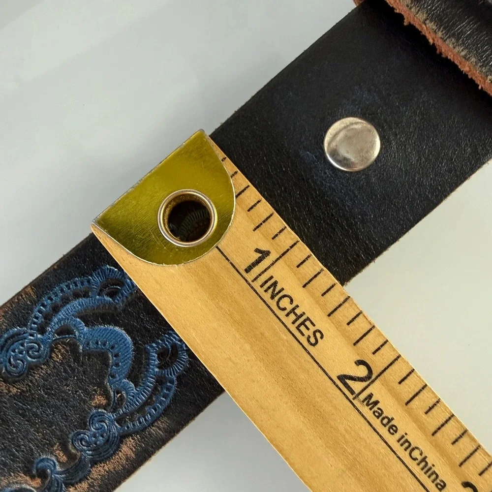 Leather Island Bill Lavin Belt Mens 36 Black Blue Embroidered Leather 3-LI8694